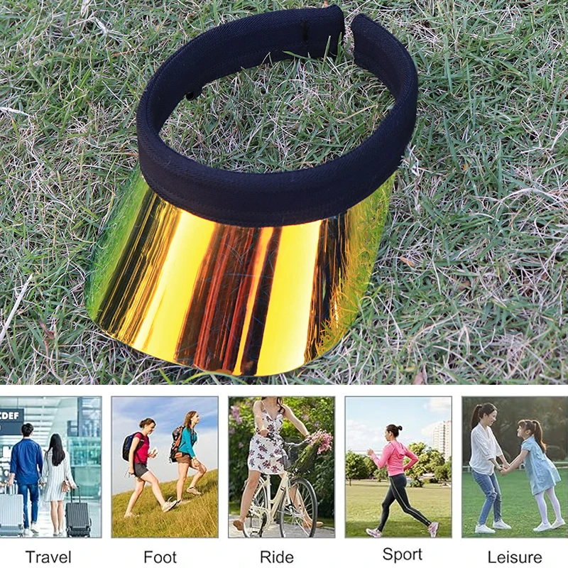 UV 400 Gold Gloss Empty Top Golf Cap Sun Visors for Women Men Yoga Travel Tennis Hiking Driving Visor Casual Leisure Sunblock