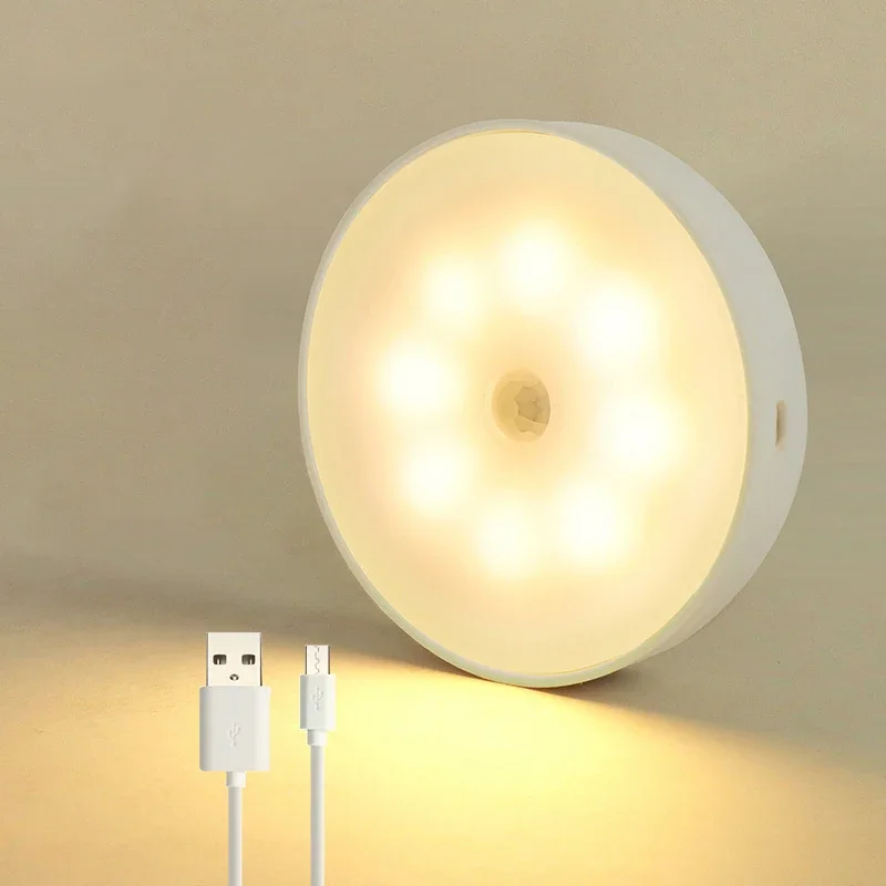 Luci notturne a LED sensore di movimento luce circolare armadio luce armadio lampada da parete camera da letto decorazioni per la casa lampada a induzione