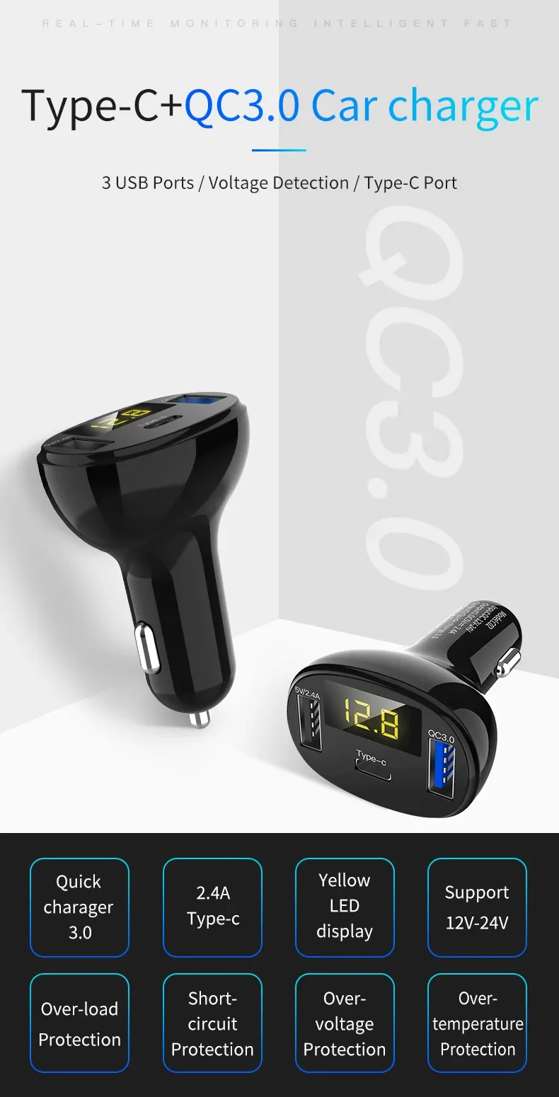

FM Modulator MP3 Player Car Lighter Handfree Quick Charge 3.0 Car Bluetooth FM Transmitter With Dual USB Ports Car Charger