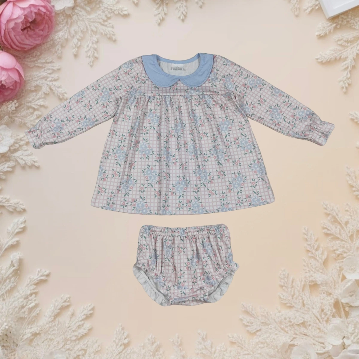 

Hot Sale Baby Girl Outfit Toddler Infant Kids Clothes Set Long Sleeve Floral Top with Bloomers Bummies Children Casual Wear