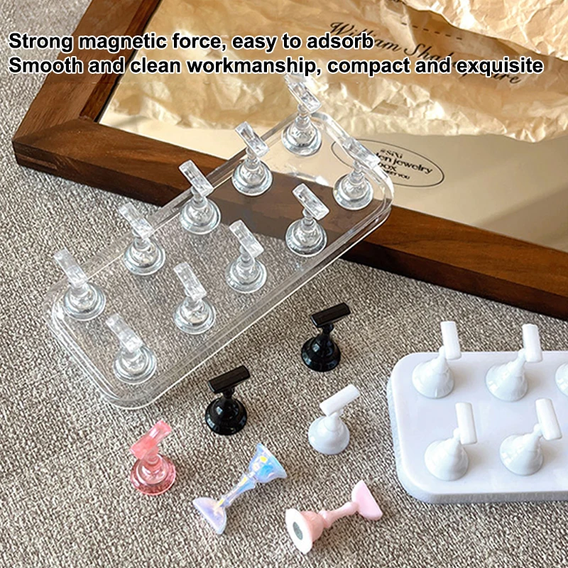 แท่นวางฝึกทำเล็บอะคริลิคแบบสองแถว พร้อมฐานแม่เหล็กโลหะ อุปกรณ์ทำเล็บ สำหรับร้านทำเล็บ