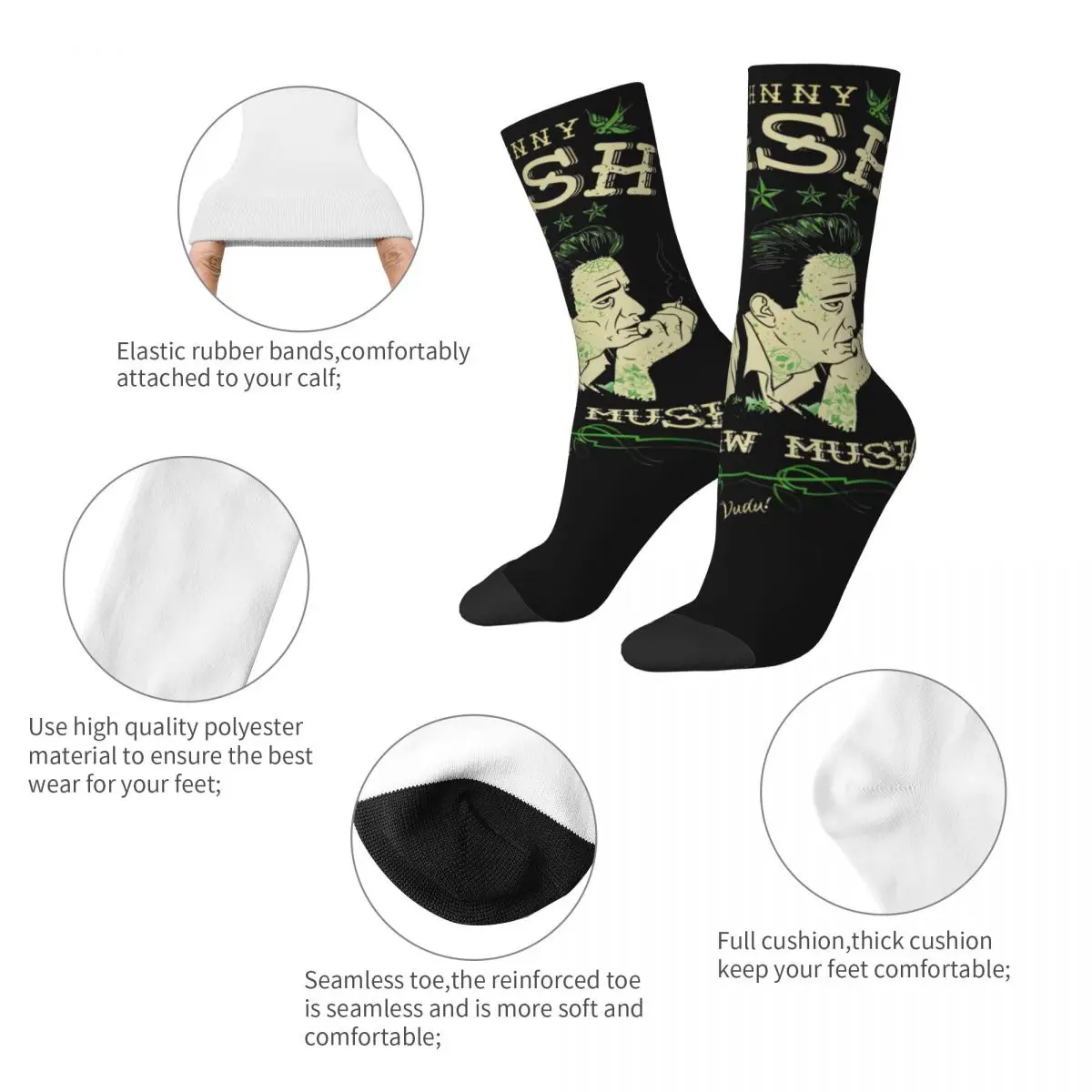 Johnny Cash Outlaw Music Merch Socks Non-slip Graphic Crew Socks Soft for Men's Gifts