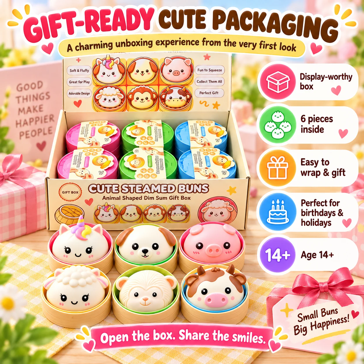 Animal Bun Squishy Blind Box Random Dumpling Slow Rebound Squeeze Fidget Sensory Stress Relief Desk Toy Novelty Gift Set