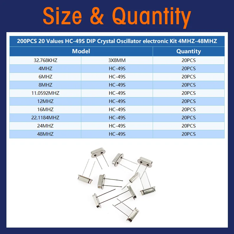 35/100/200Pcs HC-49S 4Mhz 6Mhz 8Mhz 12Mhz 16Mhz 20Mhz 24mhz 25Mhz 48Mhz Kristal Oscillator Kit Smd Quartz Crystal Resonator Set