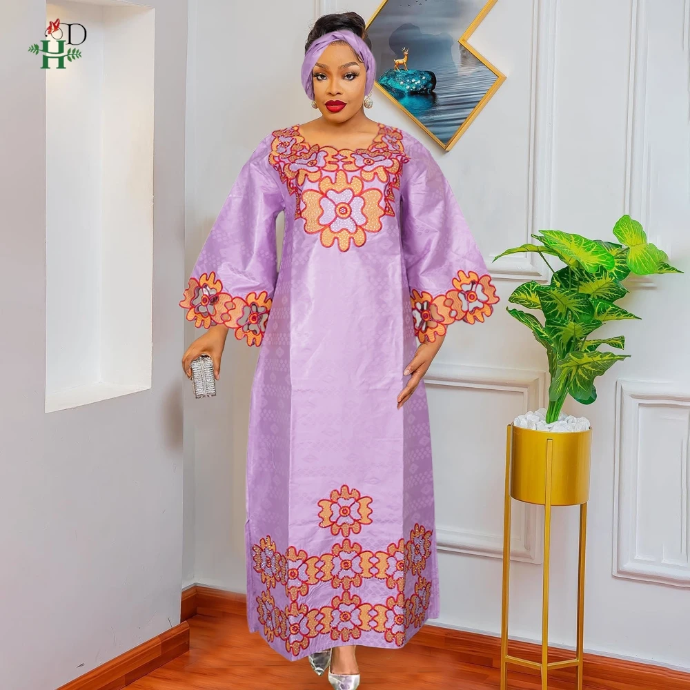 H&D African Clothing Dresses For Women Elegant Wedding Party Gown Ankara Dashiki Long Dress Roupas Bazin Riche Yellow Robes