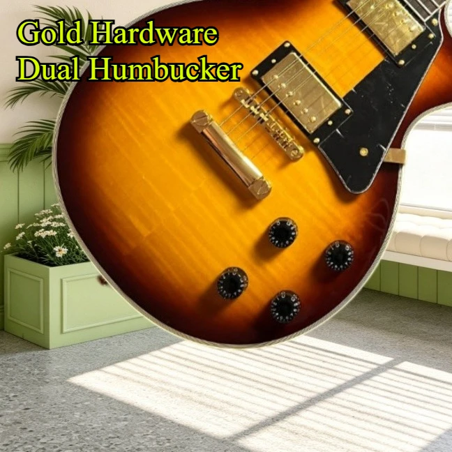 LPS Electric Guitar Sunburst Tiger Flame Top Gold Hardware Dual Humbucker Pro Musician Rock Heavy Metal Band  Performance