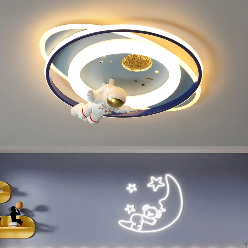 Modern Astronaut Led Ceiling Lights Kids Room Boys Girls Bedroom Study Baby Cartoon Chandelier Planet Moon Spaceman Ceiling Lamp