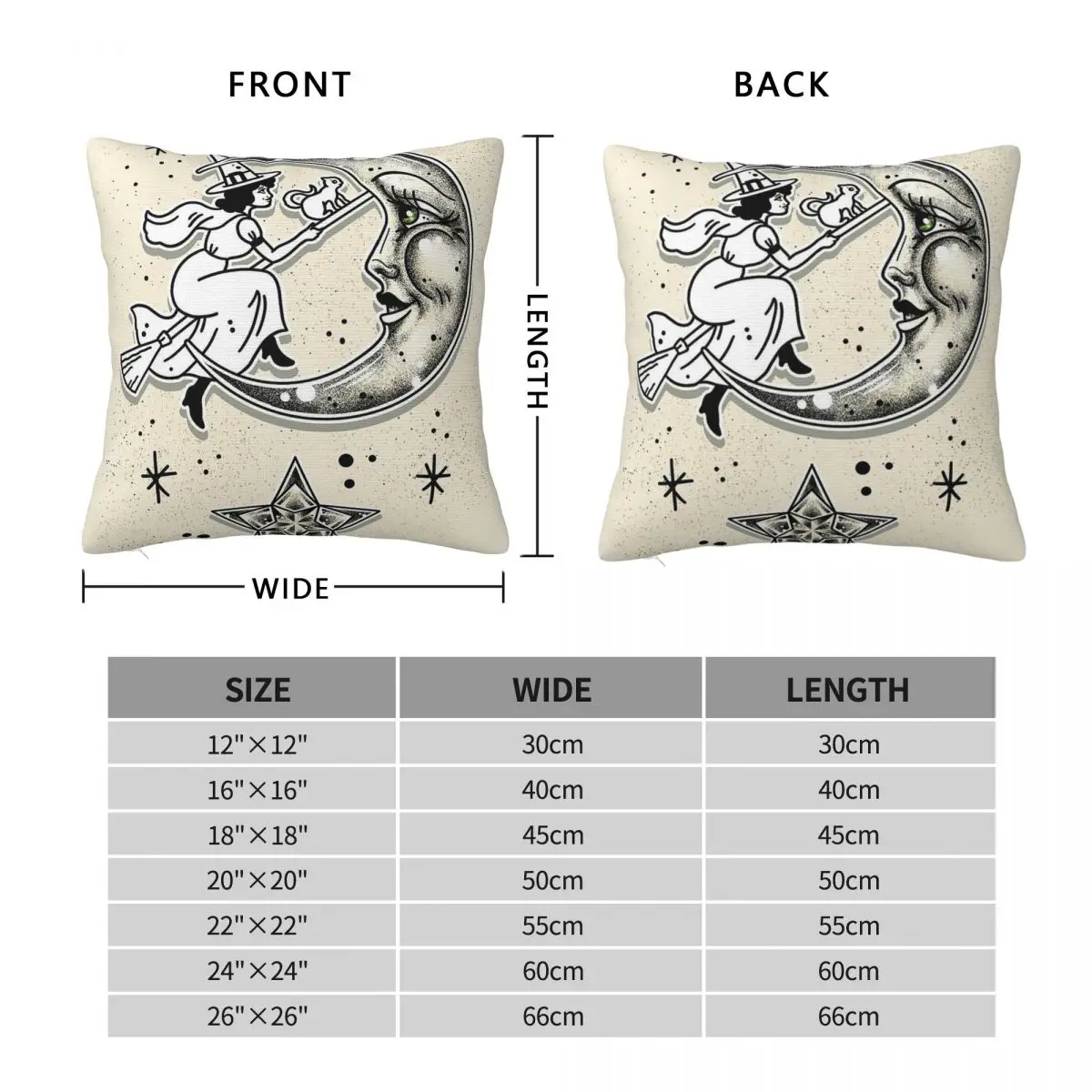 Halloween Witch On Broom Tattoo Square Pillowcase Polyester Linen Velvet Printed Zip Decor Pillow Case Room Cushion Cover