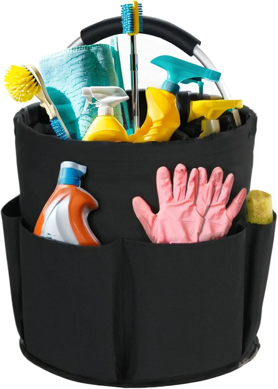 

Foldable Cleaning Caddy with Handle, 17L Portable Storage Basket for Home and Garden Organizer (Black)