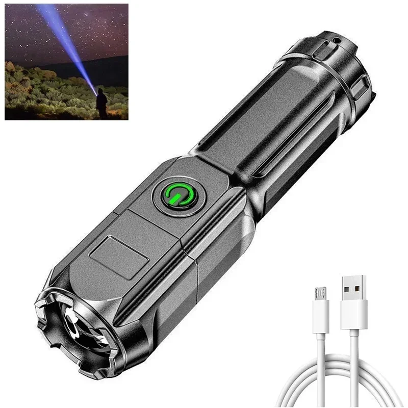 

Flashlight Telescopic Zoom Strong Light USB Charging Small Portable Spotlight Long-Range Flood Outdoor Lighting Lamp