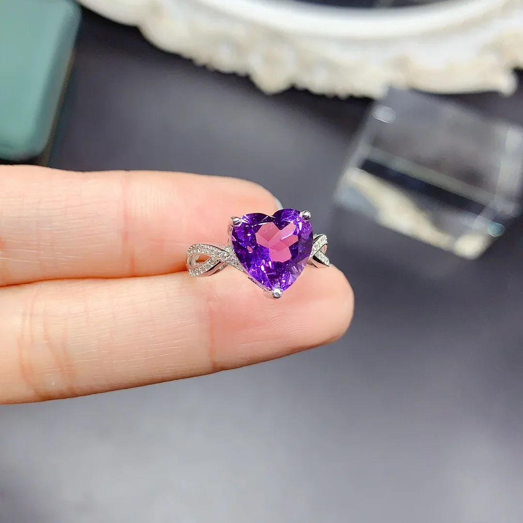 S925 Sterling Silver Natural new Heart ring set with amethyst ring Noble purple Seiko set high quality jewelry wedding