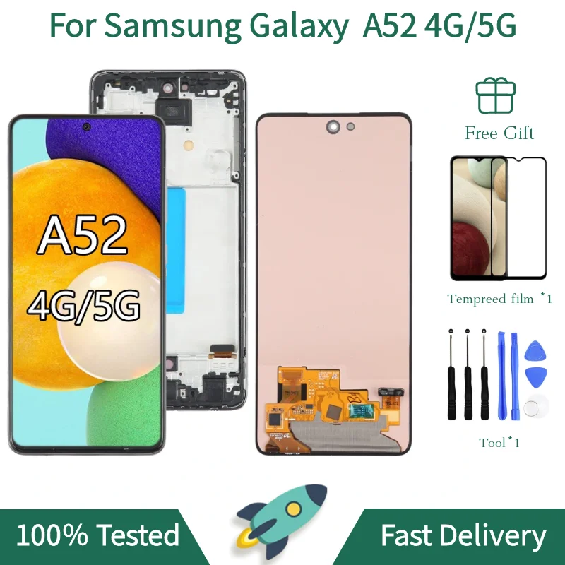 A52 4G LCD Screen For Samsung Galaxy A52 5G Display SM-A525F SM-A525M Touch Screen Digitizer SM-A525M/DS 6.5\