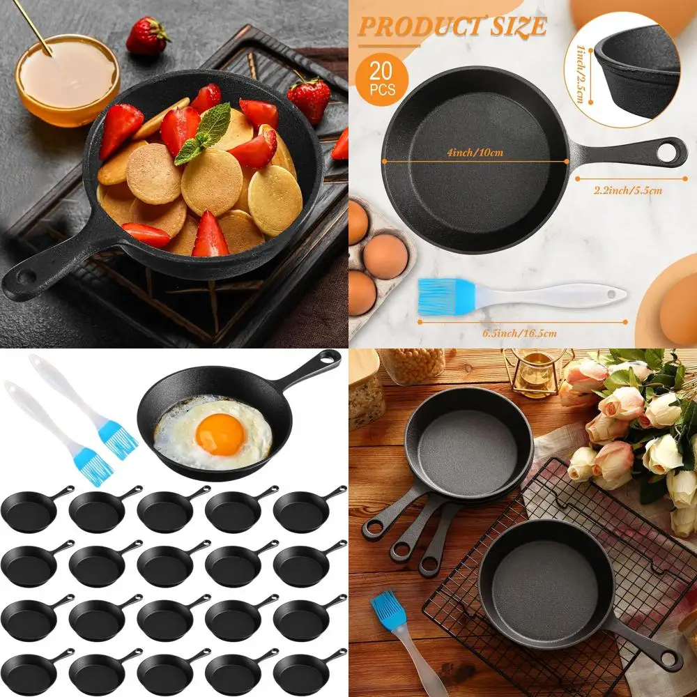 

Набор 4-дюймовой чугунной сковороды — мини-сковорода с антипригарным покрытием и масляной щеткой для приготовления пищи в доме или на открытом воздухе