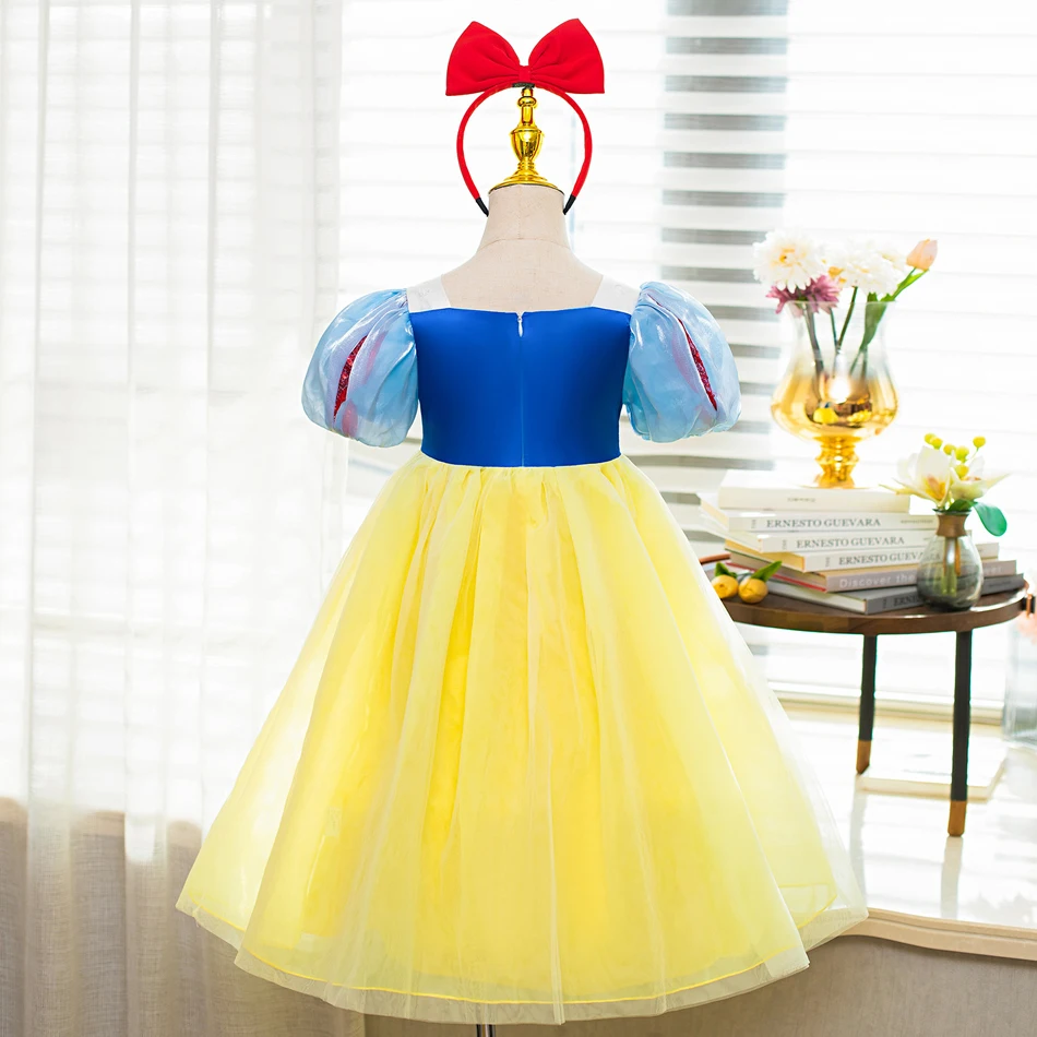 Vestido branco de neve Disney Princess com capa para meninas, fantasia cosplay para crianças, carnaval infantil, deluxe Halloween, luz LED, fada, meninas, 2-10t