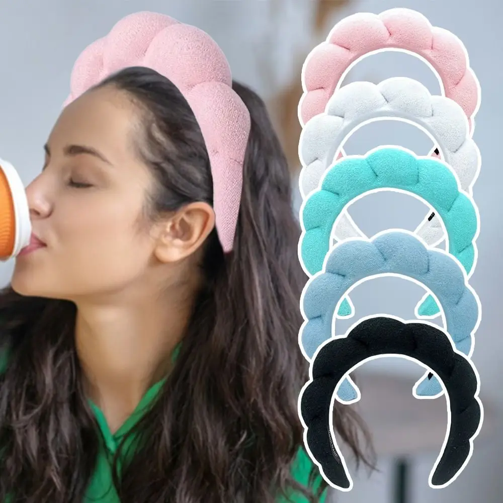 Women Sponge Spa Headband Makeup Headband  for Washing Face Solid Sponge Headbands Braided No-slip Hairband