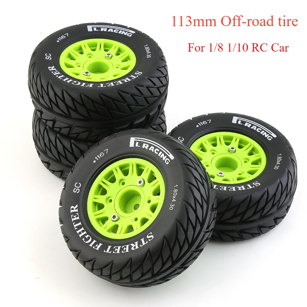 4PCS 113mm 1/8 1/10 Short Course Truck Tire with 12mm 14mm 17mm Wheel Hex for Traxxas Slash ARRMA SENTON Vkar SCTX10 HPI RC Car