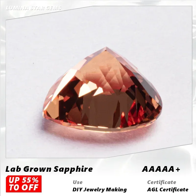 L-Lab Grown Sapphire a forma di cuore Colore arancione VVS1 Pietra preziosa per ciondoli Creazione di gioielli fai da te Materiali Certificato selezionabile