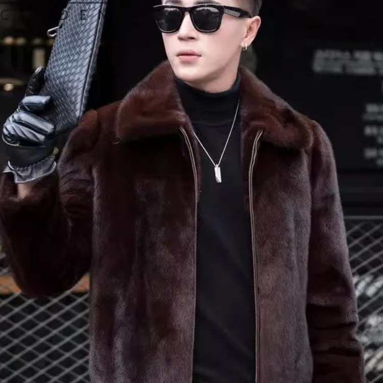 

Winter New High-quality Mink Coat Men's Fur Mink Fur Warm Jacket Imitation Mink Fur New Arrival