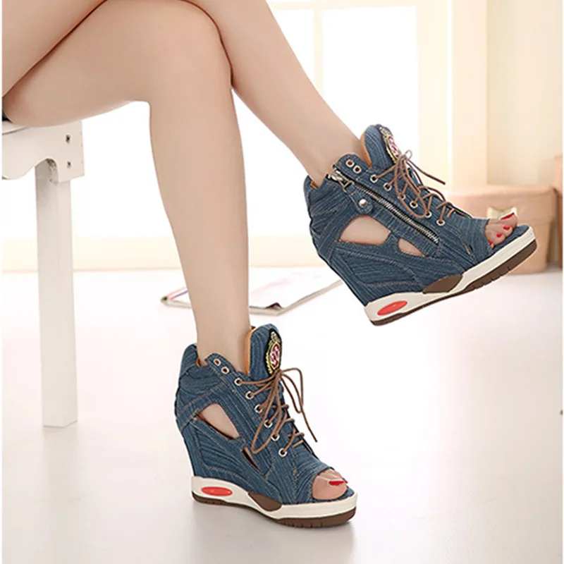 أحذية نسائية منصة Modis أحذية رياضية نسائية غير رسمية زيادة قباقيب الارتفاع 2025 أسافين الموضة الراقية الأساسية الدانتيل متابعة المطاط زيادة #5