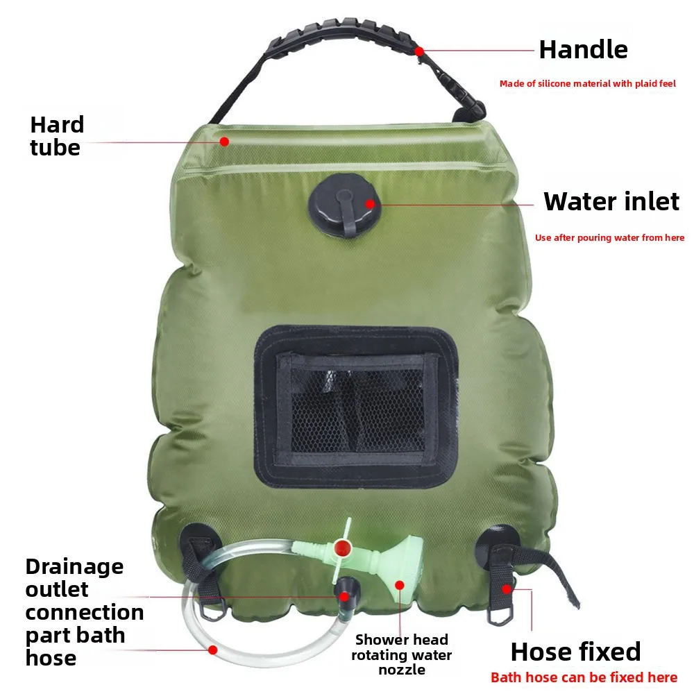 

20L outdoor camping bath bag solar heat collection portable shower bag 20L outdoor shower bath packaging water bag