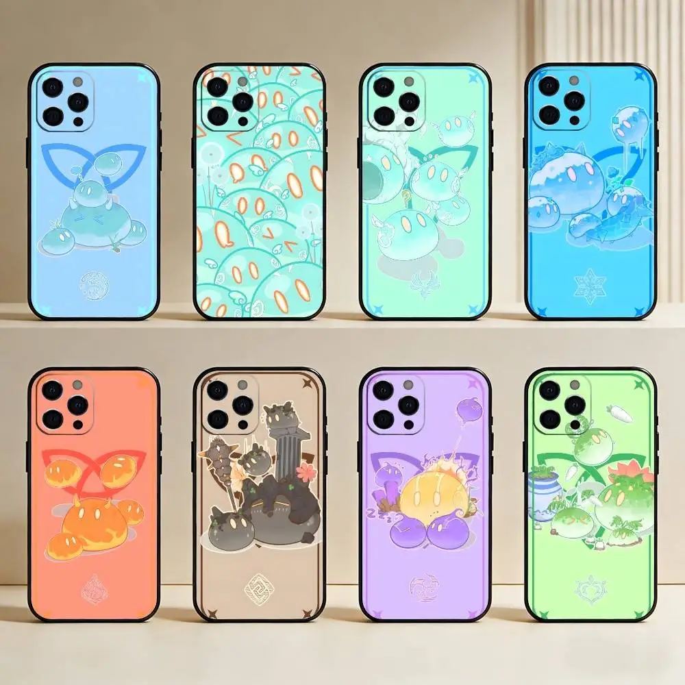 

Slime Genshin-Printed Phone Case For iPhone17,16,15,14,13,12 Plus,Max Soft Silicone Black Cover