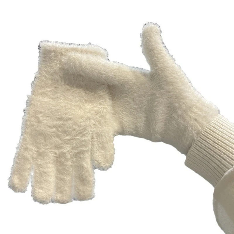 2pack Plush Thermals Gloves with Smarted Device Cold Weather Mittens Lovely Gloves Solid Color Fashion Accessory