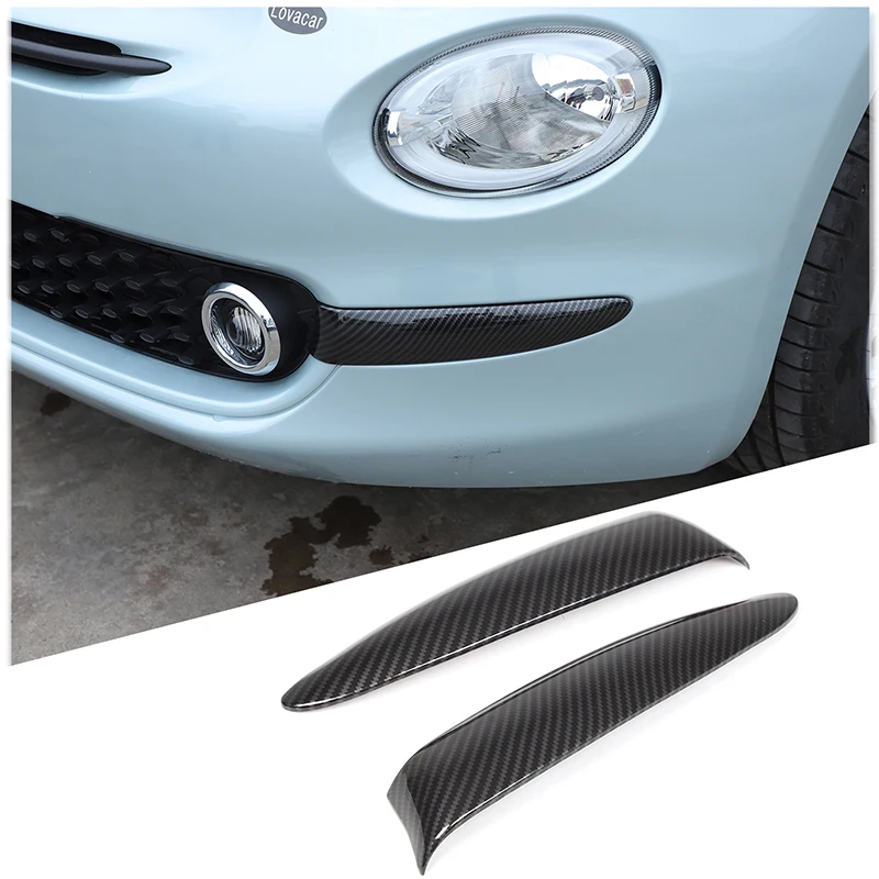 ABS Carbon Fiber For Fiat 500 2016-2024 Car Front Fog Lamp Side Fang Decorative Strip Sticker Car External Accessories