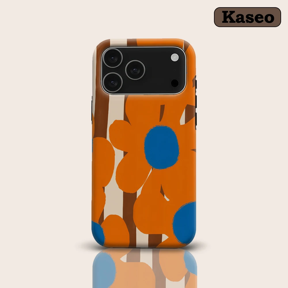 Braun gestreift & orange-blau geblümt für magnetische Handyhülle für iPhone 17 16 15 14 13 Pro Max Plus – Robuste Einzel- & Doppelschicht-Hülle