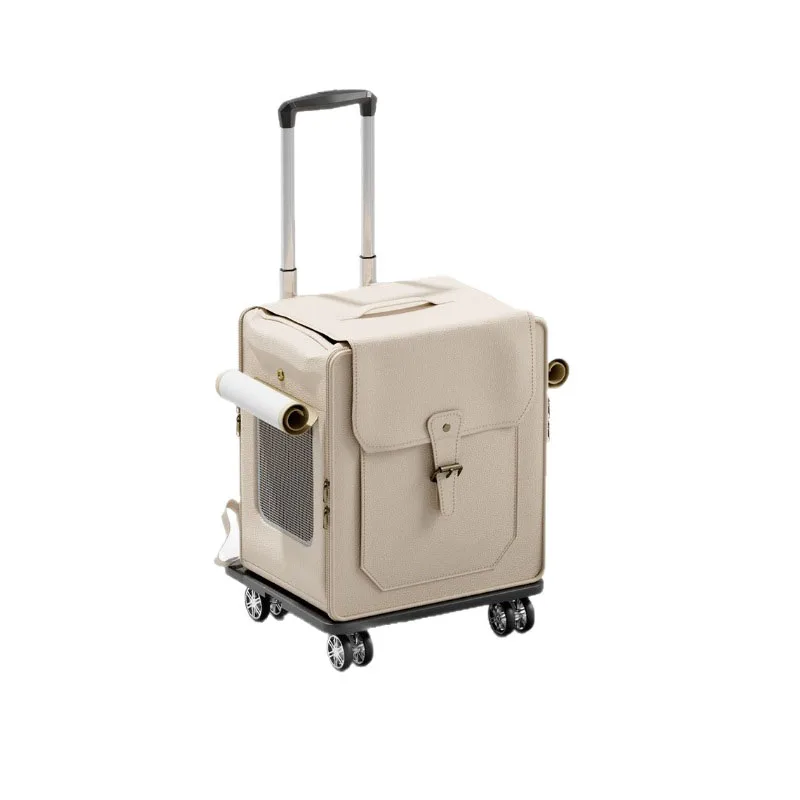 

Custom Foldable Breathable Indoor Outdoor Soft Lined Metal Frame Travel Crate Bag Stroller Outdoor Large Wheels Pet Dog Cat Carr