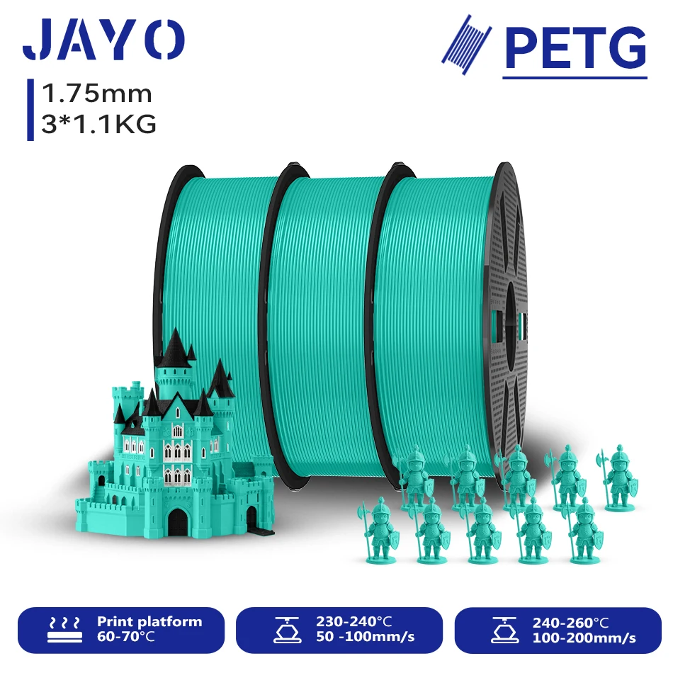 JAYO 3,3KG 3D PETG Klares Druckerfilament 1,75MM Hochfest Ohne Blasen Sauber Gewickelt für 3D 99% FDM DIY Geschenkmaterial