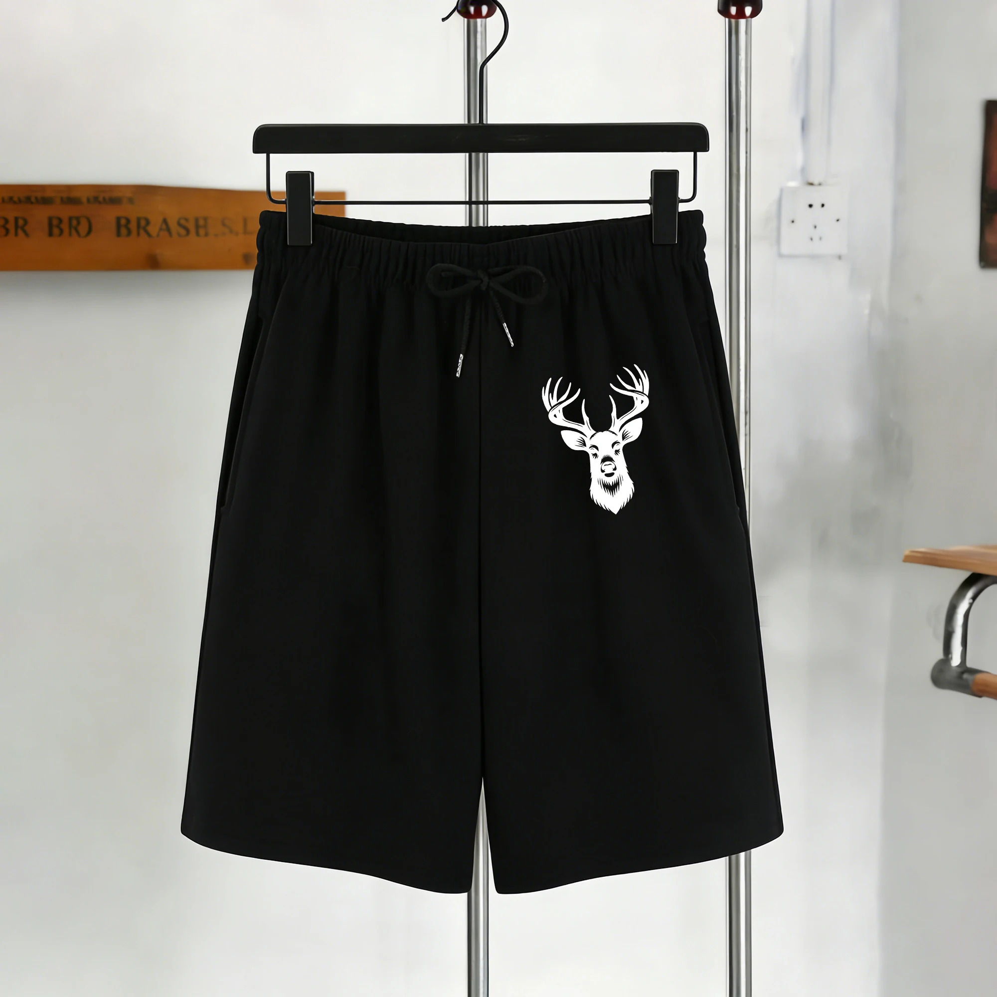 

Мужские летние мягкие шорты с принтом оленьей головы, универсальные, на шнурке, уличная мода унисекс