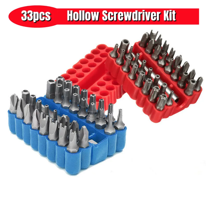 33pcs Hollow Electric Screwdriver Bit Combination Set Hexagonal Plum Blossom Three-Claw Four-Claw Slotted Screwdriver Accessory