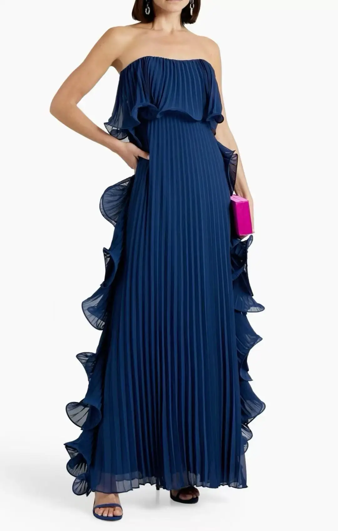 Robe longue plissée en mousseline de soie pour femmes, Sexy, sans bretelles, épaules dénudées, à volants, robe de soirée, tempérament, plage, vacances, Maxi
