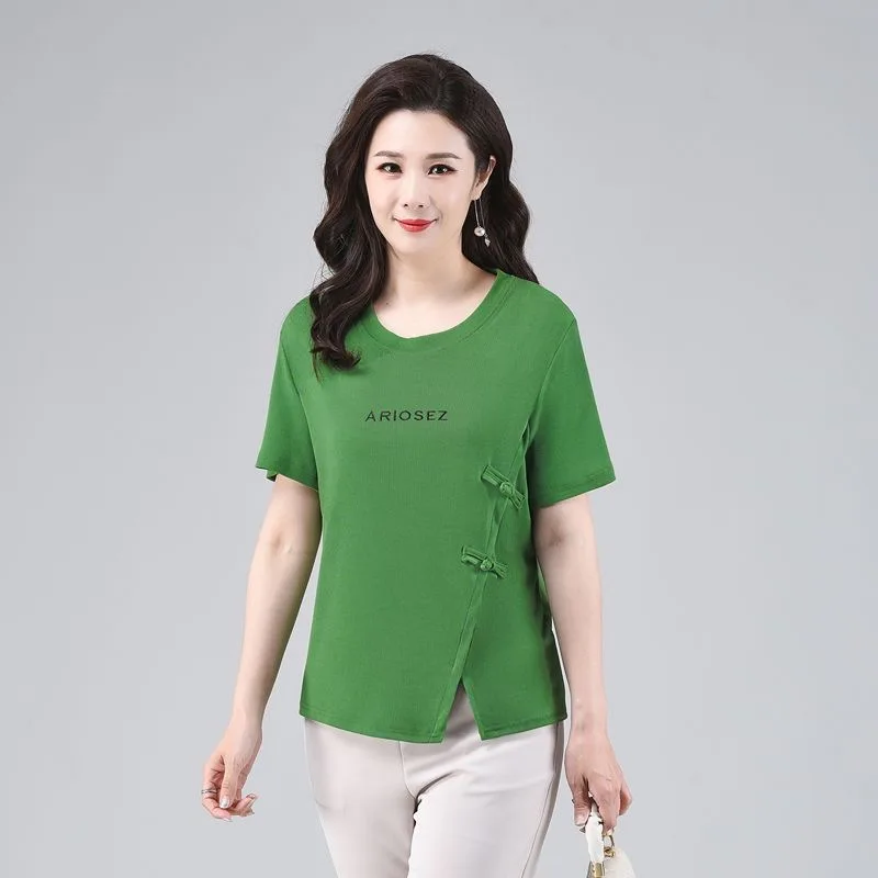 

2023 New Fashion Mom Summer Fashionable T-Shirt Middle Aged Short Sleeve Top Women's Summer Tee