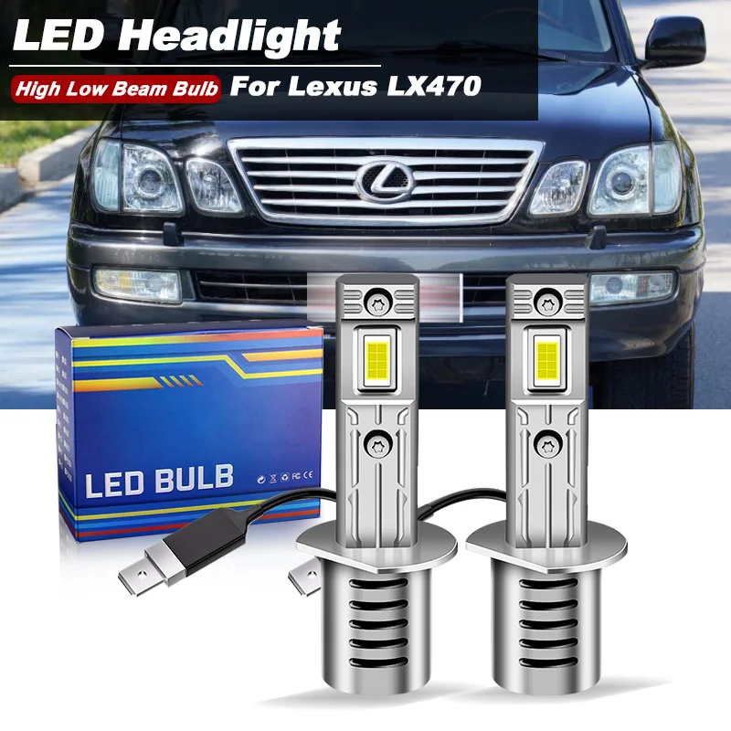 2Pcs H1 High Beam Led Canbus Car Headlight Lights Low Beam D2S Bulbs For Lexus LX470 1999-2007 White 60W 20000lm