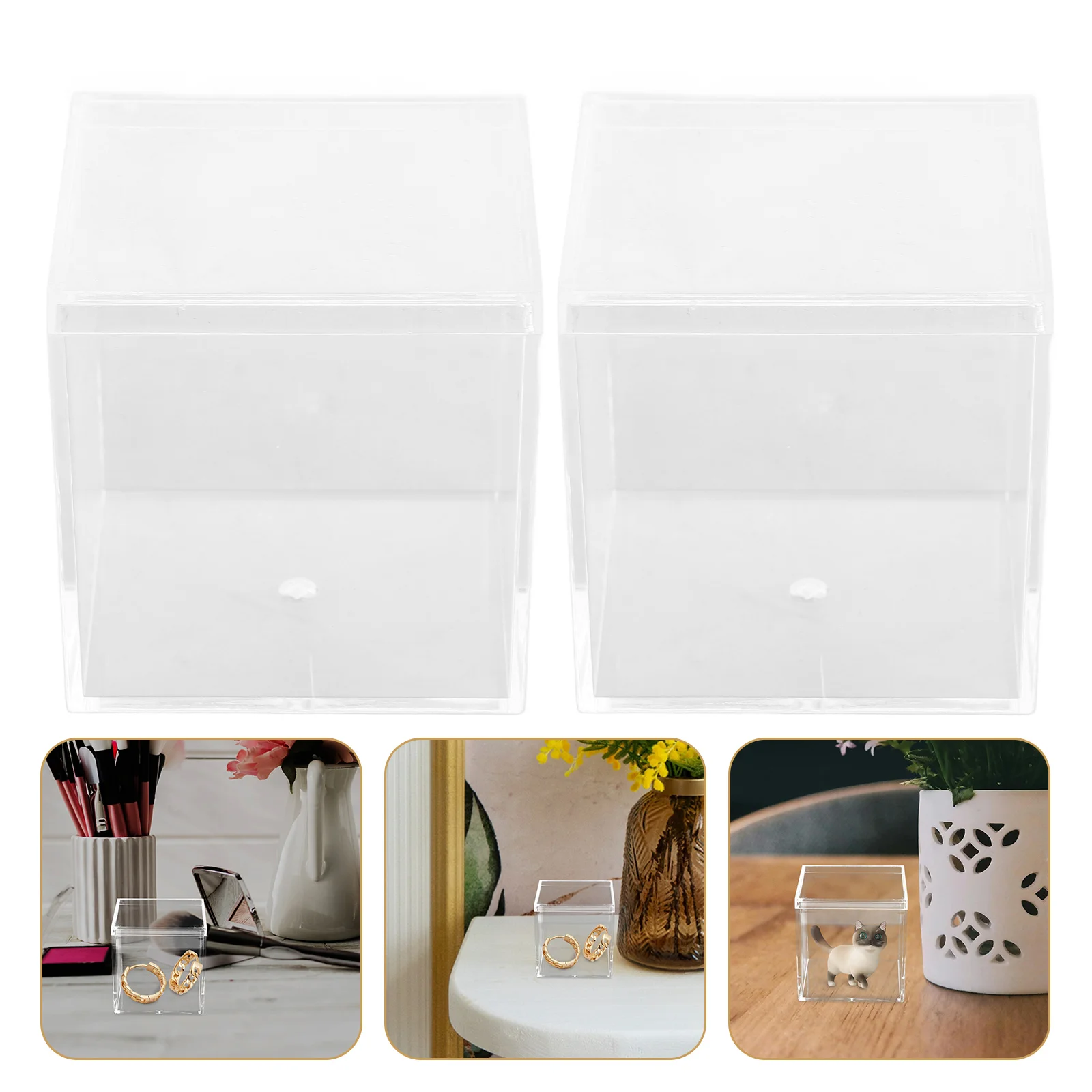 

2pcs Clear Display For Puzzle Cubes Transparent Cube Plaything Case Small Storage Box With Lid Desktop Showcase Acrylic Square
