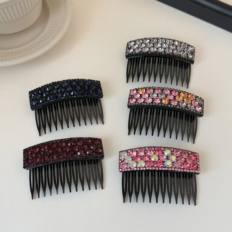 Glänzende Voll-Diamant-Haarspange mit Umkehrkamm und Karomuster, Vielseitige Seitenklammer für Frauen, Exquisite Strass-Haarnadeln