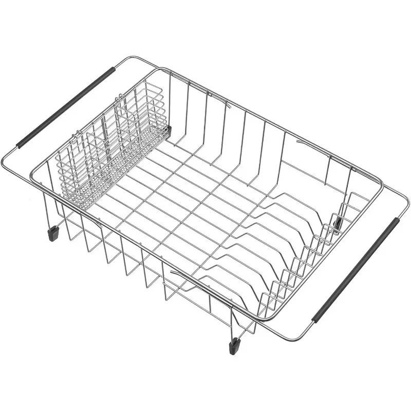 

Large Expandable Dish Drying Rack Dish Rack Drainer with Stainless Steel Utensil Holder Over The Sink Dish Drainer Rack