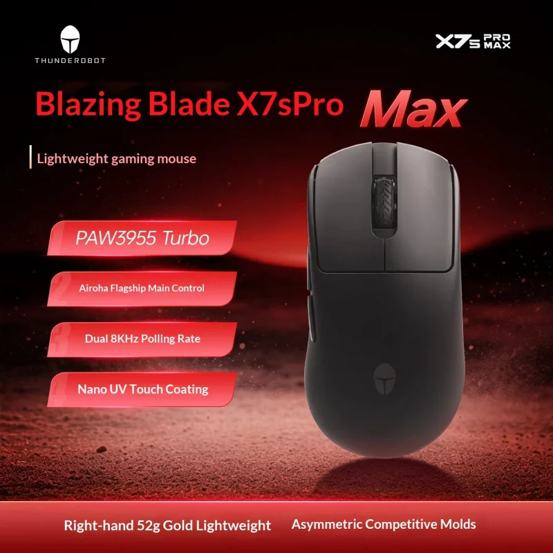 NEW Thunderobot X7s Pro Max 52g Wireless Gaming Mouse PAW3955 Turbo 40K DPI Dual 8K 500mAh Ergonomic for PC Esports