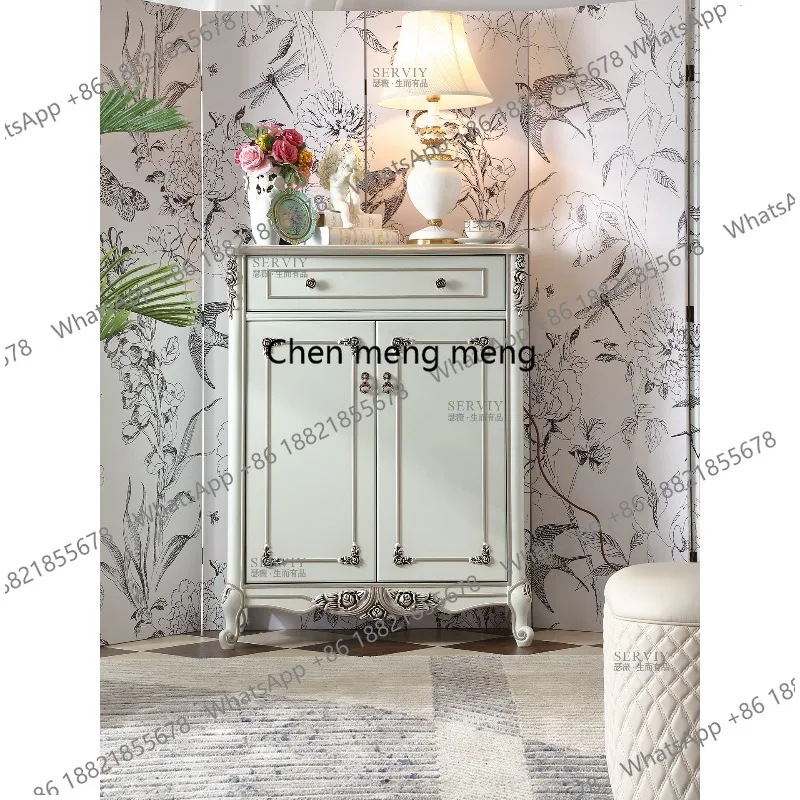 

Французский пасторальный двухдверный шкаф для обуви из цельного дерева, боковой шкаф с гравировкой в прихожей в европейском стиле