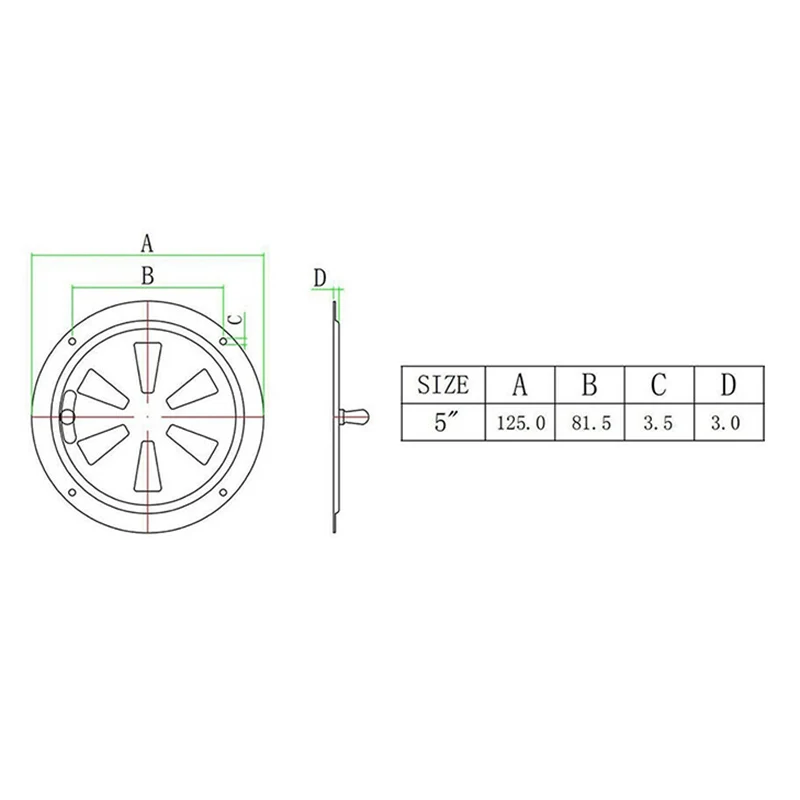 5-inch roestvrijstalen ronde ventilatierooster en zijknop openingsroosterafdekking