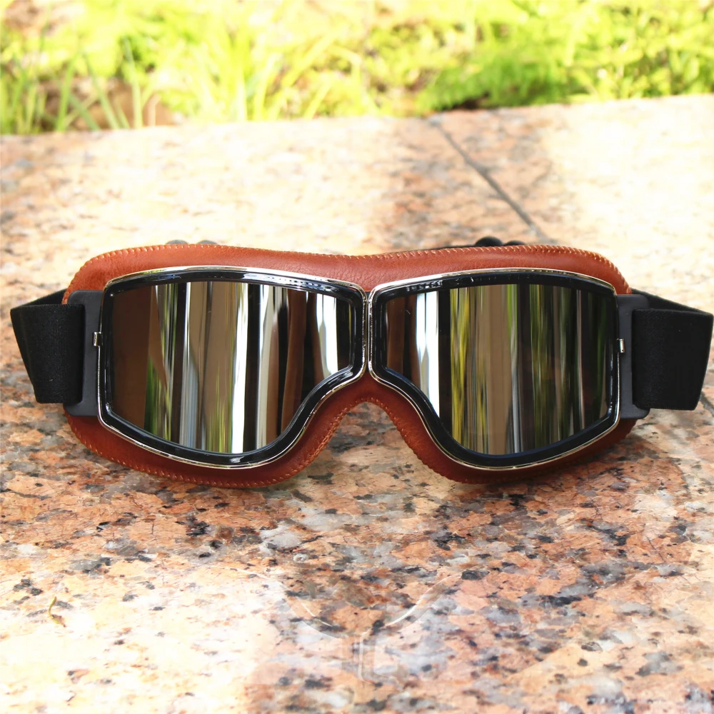 Best Selling Vintage Goggles Motorcycle Leather Goggles Glasses Cruiser Folding Goggles Newest Sunglasses Motocross Safety