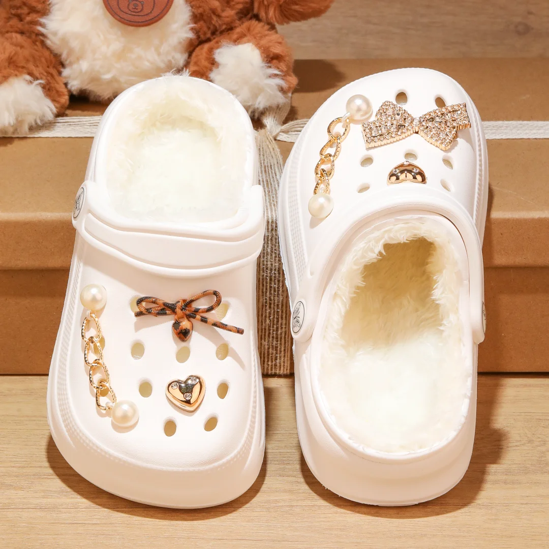 Kids Fur Lined Clogs and Mules, Lightweight Cotton Lined Garden Shoes, Winter Warm House Slippers for Boys Girls Toddler 168