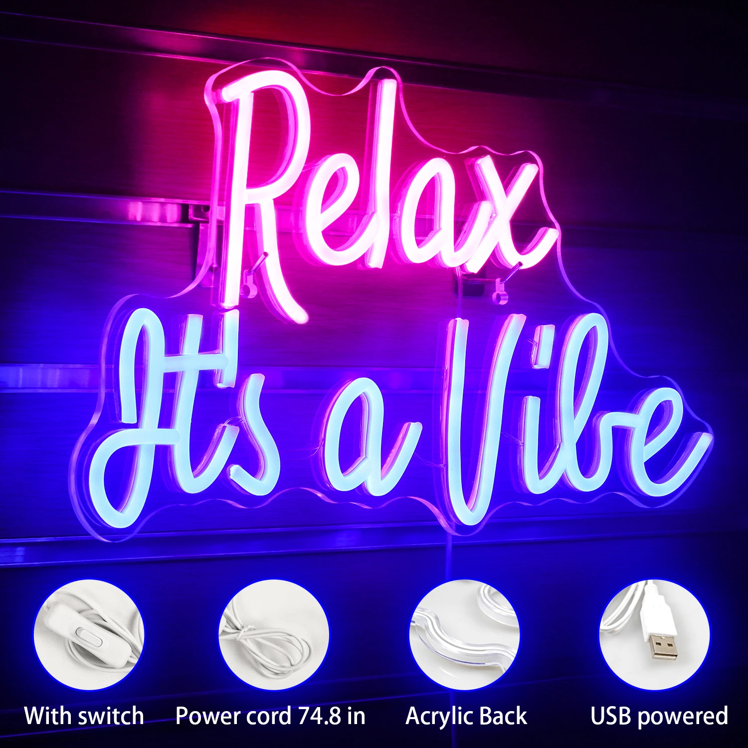 Relax It's a Vibe letrero de neón LED para decoración de pared de habitación, alimentado por USB para fiesta, dormitorio, sala de juegos, Club, fiesta, luz de juego, decoración de cueva de hombre