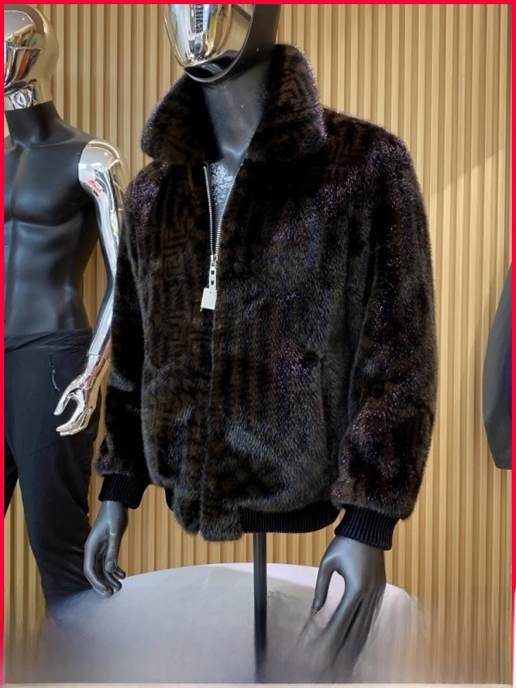 

Oil-iny Smooth Luxury-Sle Men's Casual Mink Velvet Jaet Autumn Winter Faion Outerwear Simulation Fur Zipper Closure