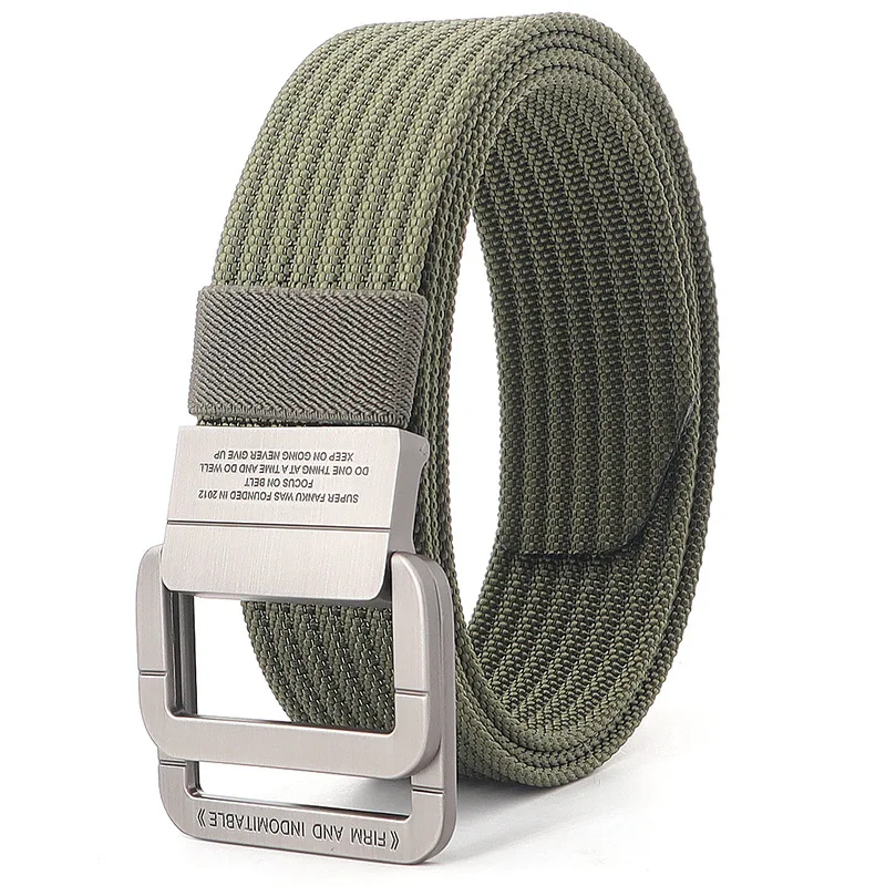 Double Ring Buckle Polyester Webbing Belt Multi Layer Interlaced Wear Resist Weave Matte Alloy Housing Breathable Textile