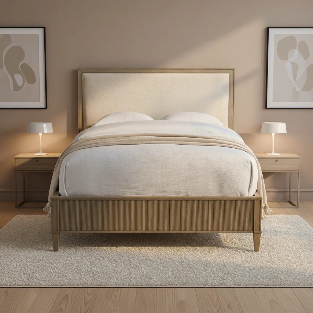 

MYHOME 2026 French Classic Design Solid Oak Wood Double Bed Frame High Quality Bedroom Furniture Hotel-Modern Style