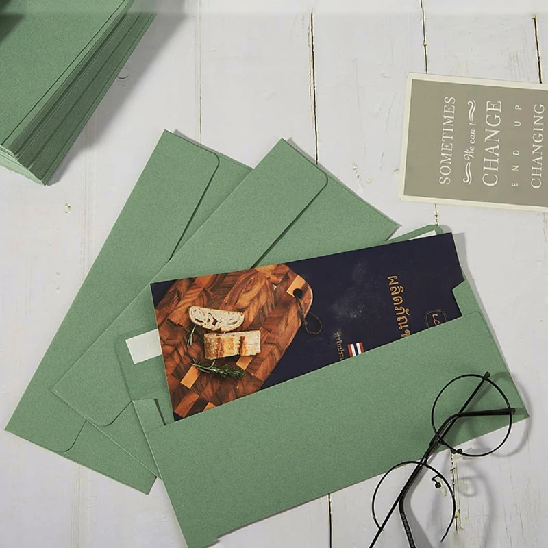 Envelope 50pcs Grass Green Autohesion Kraft Paper 241x105mm  Business Postcard Giftbox Packaging Envelopes Wedding Invitations