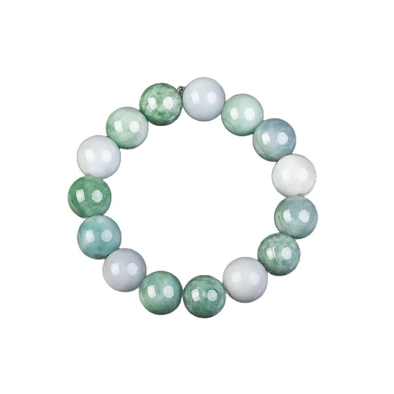 Natural Burmese 13mm Green White Bead Bracelet, Soft Jadeite for Men and Women, Jade Jewelry view 5