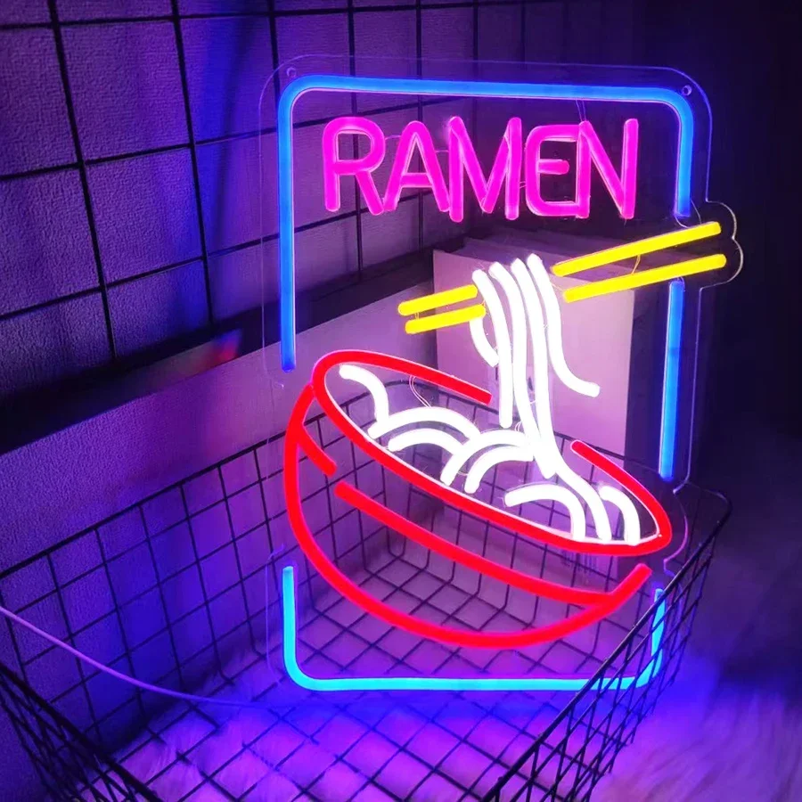 Letrero de neón Ramen abierto, letrero Led Ramen, letrero de neón de restaurante abierto, arte de pared Ramen, letrero de neón personalizado, letrero abierto, alimentado por USB.